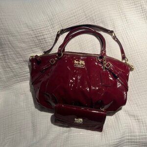 Coach Wine Patent Leather Handbag and Wallet